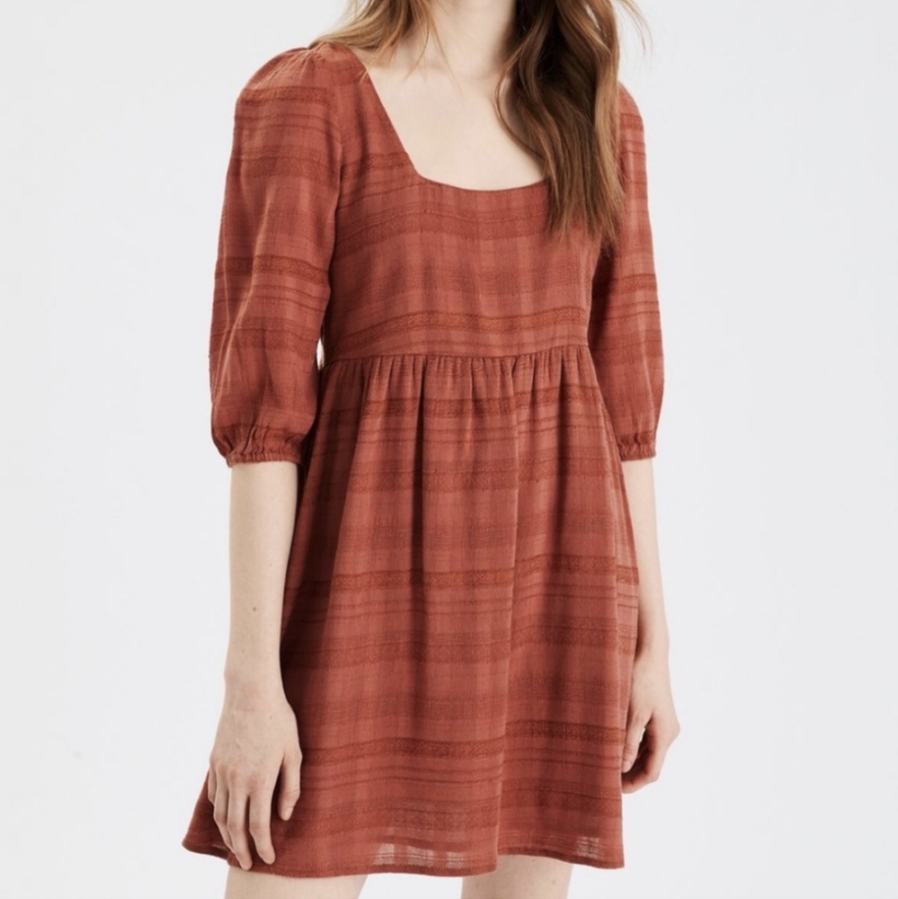 American Eagle Puff Sleeve Baby Doll Dress Burnt Umber Size Small